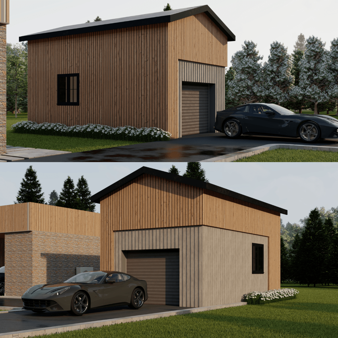 Innovative Living Design DIY Prefab Single Car Garage - 12x24x12 ft, (x1) Door 9x7ft and (x2) Windows 4x4ft each