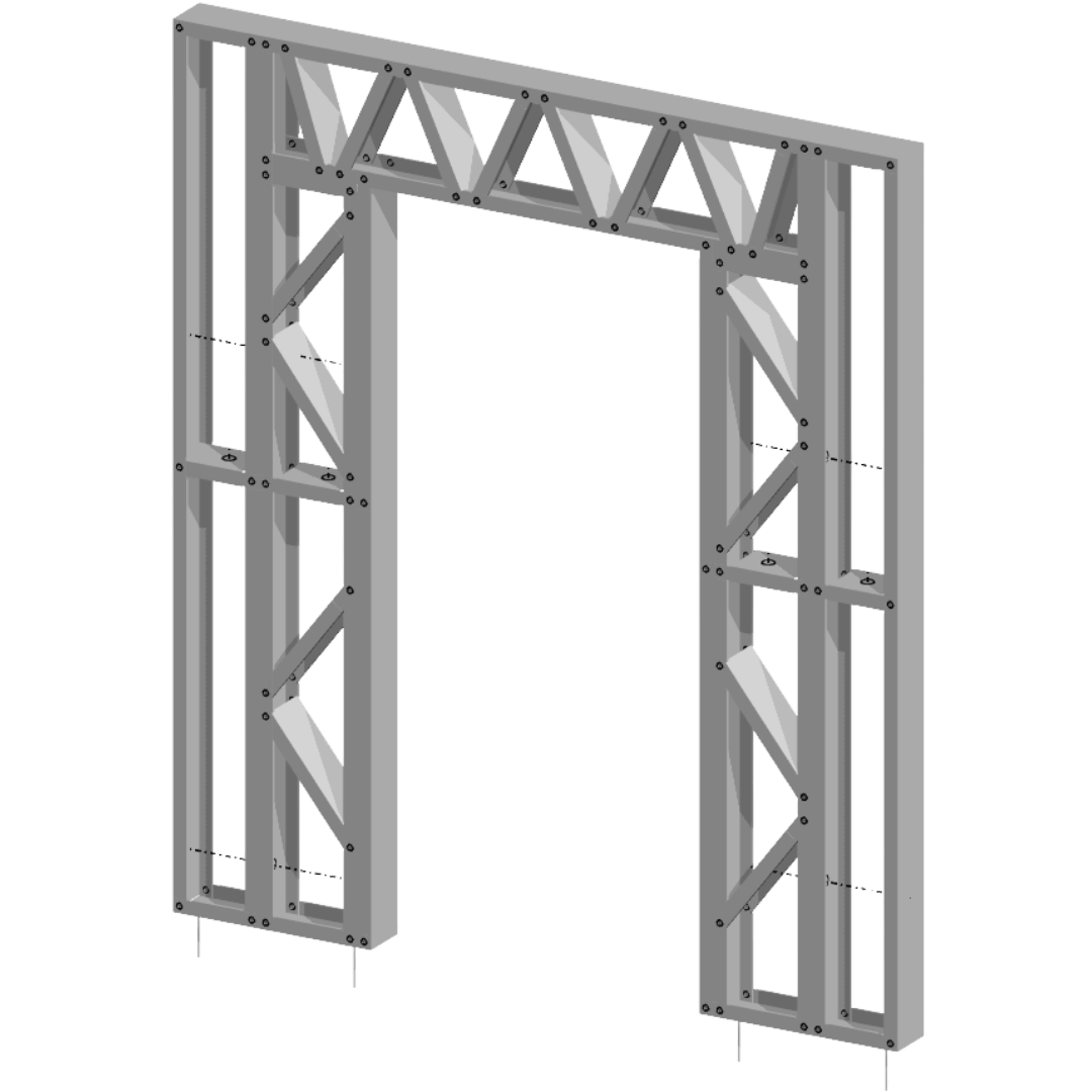Innovative Living Design Modular Wall - 7x8ft with 2.6x6.8 ft centered Door - 16" simple studs spacing - Ga. 20, Grade 50 Galvanized Steel