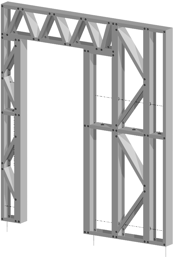 Innovative Living Design Modular Wall - 7x8ft with 2.6x6.8 ft non centered Door - 16" simple studs spacing - Ga. 20, Grade 50 Galvanized Steel