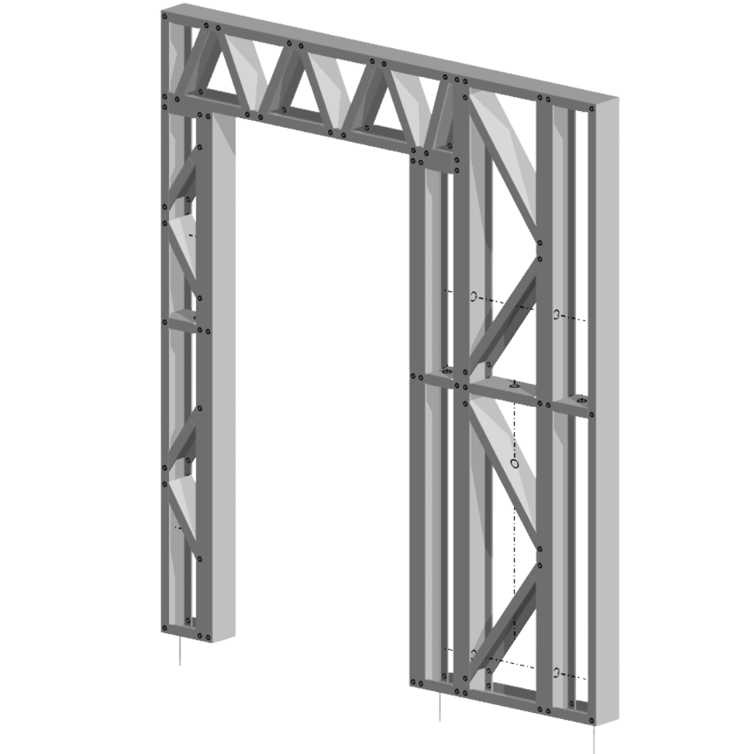 Innovative Living Design Modular Wall - 7x8ft with 3.1x6.8 ft non centered Door - 16" simple studs spacing - Ga. 20, Grade 50 Galvanized Steel