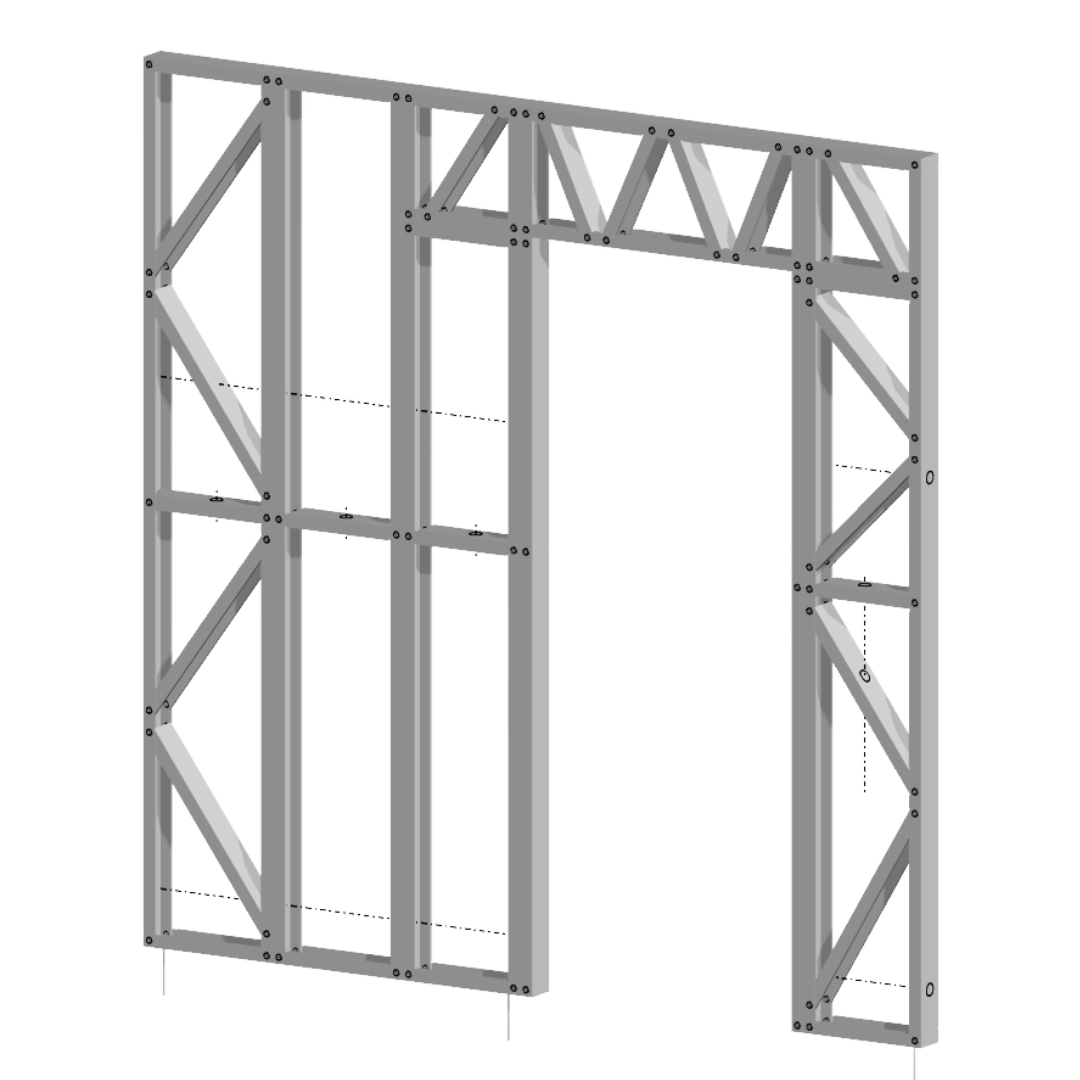 Innovative Living Design Modular Wall - 8x8ft with 2.5x6.6 ft non centered Door - 16" simple studs spacing - Ga. 20, Grade 50 Galvanized Steel